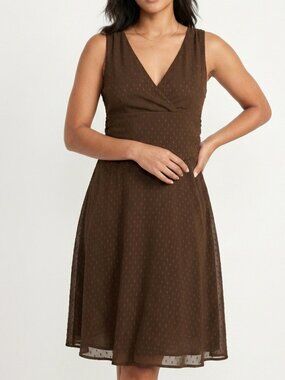 NWT Axcess Liz Claiborne Brown Mesh Dot Faux Wrap Dress Size XL Extra Large